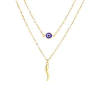 EUEAVAN Blue Evil Eye Italian Horn Necklace Devil's Third Eye Layered Pendant Good Luck Cornicello Protection Talisman Jewelry Gift for Women, M, Stainless Steel, No Gemstone
