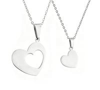 EUEAVAN Broken Heart Necklace Best Friend BFF Foever Pendant Two Half Hearts Necklace Heart Matching Couples Jewelry Valentine's Day Gift, M, Stainless Steel, No Gemstone