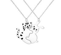 EUEAVAN Cat Friendship Necklaces BBF BFF Best Friend Kitty Matching Puzzle Couples Pendant Cute Pattern Jewelry Long Distance Bestie Gift 2pcs (Rabbit and Cat silver)