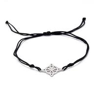 EUEAVAN Celtic Knot Witch Knot Waxed Wire Bracelet Couple Openwork Round Four Petal Leaf Bracelet Protection Amulet Four Corners Pagan Lucky Pendant Jewelry, Stainless Steel, no gemstone