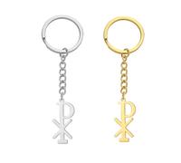 EUEAVAN Chi Rho Christogram Symbol Keychain Alpha Omega Keyring IXCI NIKA Jesus Christ Name Christian Amulet Jewelry (silver+gold)