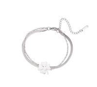 EUEAVAN Clover Bracelet for Women Green Shamrock Good Lucky Four Leaf Clover Handmade Red String Bracelet Friendship Jewelry St. Patrick's Day Accessories Irish Gift (layered silver 2)