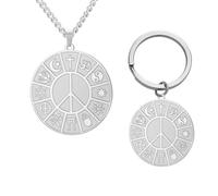 EUEAVAN Coexist in Peace Necklace World Religions Peace Necklace Coexist Harmony Pendant Peace Religion keychain Jewelry Protection Amulet Gift for Men Women (silver set 1)