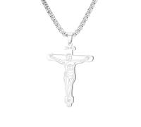 EUEAVAN Crucifix Cross Necklace Jesus Miraculous Medal INRI Pendant Catholic St Benedict Religious Amulet Christian Jewelry Baptism First Communion Faith Gift for Men (silver)