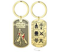 EUEAVAN Crusader Knights Templar Keychain for Men Ephesians 6:16-17 Armor of God Jerusalem Cross Dog Tag Keyring Saint Amulet Jewelry (gold)