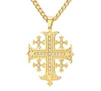 EUEAVAN Cubic Zirconia Jerusalem Cross Necklace Adjustable Knights Crusader Knights Templar Cross Pendant Gr hristian Religious Jewelry Easter Baptism Gift for Women Men