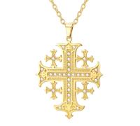 EUEAVAN Cubic Zirconia Jerusalem Cross Necklace Adjustable Knights Crusader Knights Templar Cross Pendant Gr hristian Religious Jewelry Easter Baptism Gift for Women Men