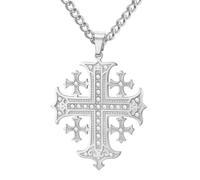 EUEAVAN Cubic Zirconia Jerusalem Cross Necklace Adjustable Knights Crusader Knights Templar Cross Pendant Gr hristian Religious Jewelry Easter Baptism Gift for Women Men