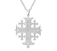 EUEAVAN Cubic Zirconia Jerusalem Cross Necklace Adjustable Knights Crusader Knights Templar Cross Pendant Gr hristian Religious Jewelry Easter Baptism Gift for Women Men
