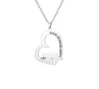 EUEAVAN Cute Sloth Necklace Slow Down Be Happy Heart Pendant Jewelry Sloth Gift for Animal Lover Women, M, Stainless Steel, No Gemstone
