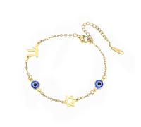 EUEAVAN Evil Eye Bracelet Star of David Chai Bracelet Hebrew Lucky Protection Amulet Jewish Religious Kabbalah Blessing Jewelry Hanukkah Gift for Women Men, adjustable, Stainless Steel, no gemstone