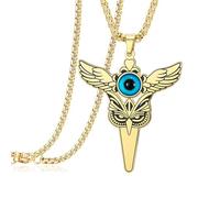 EUEAVAN Evil Eye Owl Necklace Turkish Blue Third Eye Wisdom Smart Animal Bird Pendant Winged Protection Amulet Lucky Totem Jewelry Gift for Men Women (gold 2)