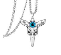 EUEAVAN Evil Eye Owl Necklace Turkish Blue Third Eye Wisdom Smart Animal Bird Pendant Winged Protection Amulet Lucky Totem Jewelry Gift for Men Women (silver)