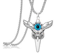 EUEAVAN Evil Eye Owl Necklace Turkish Blue Third Eye Wisdom Smart Animal Bird Pendant Winged Protection Amulet Lucky Totem Jewelry Gift for Men Women (silver 2)