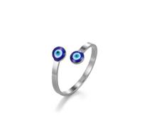 EUEAVAN Evil Eye Ring Adjustable Turkish Devil's Blue Third Eye Ring Greek Kabbalah Protection Amulet Jewelry Gift for Women Men, Stainless Steel, No Gemstone