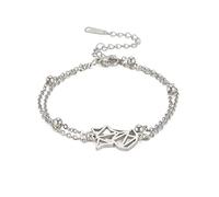 EUEAVAN Fox Layered Charm Bracelet Nine-Tailed Fox Tail Creative Double Layer Cute Personalized Bangle Jewelry Girl Woman Lover (silver)