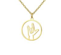 EUEAVAN I Love You Hand Sign Language Necklace ASL Hand Sign Charm Pendant ASL American Sign Language Jewelry Interpreter Teacher Gift (I love you gold)