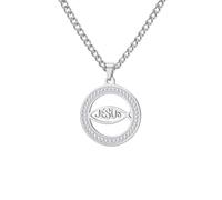 EUEAVAN Ichthus Necklace Jesus Christ Fish Cross Ichthys Pendant Seal of Jerusalem Religious Amulet Christian Jewelry Baptism or Easter Gift for Women Men (silver 2)