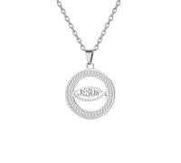 EUEAVAN Ichthus Necklace Jesus Christ Fish Cross Ichthys Pendant Seal of Jerusalem Religious Amulet Christian Jewelry Baptism or Easter Gift for Women Men (silver)