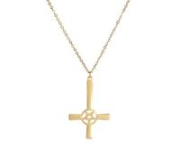 EUEAVAN Inverted Cross Necklace for Women Church of Satan Pendant Upside Down Cross Necklace Gothic Satanic Leviathan Cross Religious Jewelry Pentagram Amulet (A-gold)