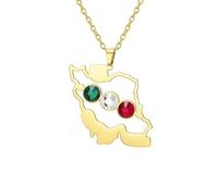 EUEAVAN Iran Map Hugging Hands Necklace Iranian Heritage Pride Persian Pendant Peace Patriotic Symbolic Flag Jewelry Souvenir Series Gifts for Women Men (B-Gemstone gold)