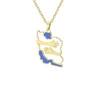 EUEAVAN Iran Map Hugging Hands Necklace Iranian Heritage Pride Persian Pendant Peace Patriotic Symbolic Flag Jewelry Souvenir Series Gifts for Women Men (A-Hug Iran gold)