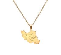 EUEAVAN Iran Map Necklace Iranian Flag Persian Calligraphy Pendant Patriotic Heritage Pride Peace Jewelry Souvenir Series Gifts for Women Men (“ایران” - Iran map gold)