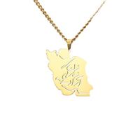 EUEAVAN Iran Map Necklace Iranian Flag Persian Calligraphy Pendant Patriotic Heritage Pride Peace Jewelry Souvenir Series Gifts for Women Men (زن زندگی آزادی -Women, Life, Freedom gold)