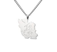 EUEAVAN Iran Map Necklace Iranian Flag Persian Calligraphy Pendant Patriotic Heritage Pride Peace Jewelry Souvenir Series Gifts for Women Men (زن زندگی آزادی -Women, Life, Freedom silver)