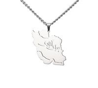 EUEAVAN Iran Map Necklace Iranian Flag Persian Calligraphy Pendant Patriotic Heritage Pride Peace Jewelry Souvenir Series Gifts for Women Men (برای آزادی -For freedom silver)