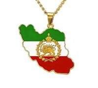 EUEAVAN Iran Map Outline Necklace Hollow Heart Iranian Flag Pendant Patriotic Heritage Pride Peace Persian Homeland Jewelry Souvenir Series Gifts for Women Men (D-Coat of Arms of Persia gold)