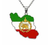 EUEAVAN Iran Map Outline Necklace Hollow Heart Iranian Flag Pendant Patriotic Heritage Pride Peace Persian Homeland Jewelry Souvenir Series Gifts for Women Men (D-Coat of Arms of Persia silver)