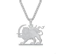 EUEAVAN Iranian Lion Sun and Crown Necklace Persia Iran Flag Pendant Heritage Pride Homeland Old Persian Jewelry Souvenir Series Badge Gifts for Women Men (B-silver)