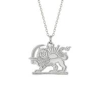 EUEAVAN Iranian Lion Sun and Crown Necklace Persia Iran Flag Pendant Heritage Pride Homeland Old Persian Jewelry Souvenir Series Badge Gifts for Women Men (A-silver)