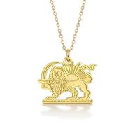 EUEAVAN Iranian Lion Sun and Crown Necklace Persia Iran Flag Pendant Heritage Pride Homeland Old Persian Jewelry Souvenir Series Badge Gifts for Women Men (A-gold)