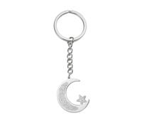EUEAVAN Islamic Ayatul Kursi Keychain Muslim Crescent Moon and Star Keyring Arabic Calligraphy Keyring Allah Amulet Jewelry, Silver, Medium