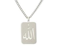 EUEAVAN Islamic Text Symbols Necklace Glossy Arabic Pendant Necklace Middle East Crescent Allah Daan Muslim Gifts Religious Jewelry Gifts for Men and Women (allah necklace silver)