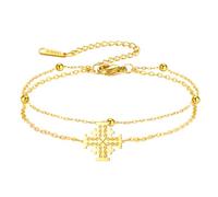 EUEAVAN Jerusalem Cross Bracelet Crusaders Knights Templar Cross Handmade Lucky Rope Bracelet Greek Religious Medieval Christian Jewelry Baptism Faith Gift for Women Men, adjustable, Stainless Steel