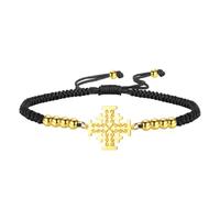 EUEAVAN Jerusalem Cross Bracelet Crusaders Knights Templar Cross Handmade Lucky Rope Bracelet Greek Religious Medieval Christian Jewelry Baptism Faith Gift for Women Men, adjustable, Stainless Steel