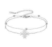 EUEAVAN Jerusalem Cross Bracelet Crusaders Knights Templar Cross Handmade Lucky Rope Bracelet Greek Religious Medieval Christian Jewelry Baptism Faith Gift for Women Men, adjustable, Stainless Steel