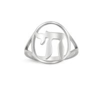 EUEAVAN Jewish Chai Rings Classic Hebrew Letter Ring Inspired Name Kabbalah Amulet Christian Religious Jewelry Hexagram Hanukkah Gift for Women Men, Stainless Steel, No Gemstone