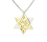 EUEAVAN Jewish Prayer Shema Yisrael Necklace for Women Two Tone Star of David Necklace Hear O Israel Pendant Judaica Sh'ma Yisrael Jewelry Hebrew Kabbalah Blessing Gift Men (A- Two Tone gold)