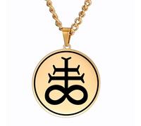 EUEAVAN Leviathan Satanic Cross Necklace Seal of Satan Sigil of Lucifer Pendant Baphomet Talisman Occult Gothic Religious Church Jewelry Wiccan Pagan Gift for Men (gold)