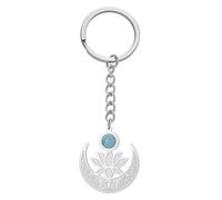 EUEAVAN Lotus Flower Keychain Moonstone New Beginnings Meditation Keyring Healing Buddha Inspirational Yoga Jewelry Gift (silver)
