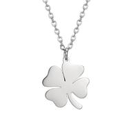 EUEAVAN Lucky four-leaf clover pendant necklace Simple Friendship Choker Charm good luck amulet Flower Jewelry Gift Women Teen Girl (silver)