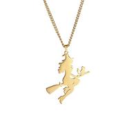 EUEAVAN Magic Witch Broom Cat Pendant Necklace Flying Witch Moon Crescent Broomstick Choker Witchcraft Charm Halloween Amulet Jewelry Gifts for Girls