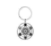 EUEAVAN Metatron Cube Necklace for Men Sacred Geometry Pendant Seals of Archangel Angel Saint Michael Statement Keychain Spiritual Protection Talisman Religiou Jewelry, Metatron Keychain Silver, M