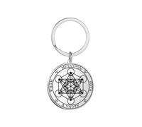 EUEAVAN Metatron Cube Necklace for Men Sacred Geometry Pendant Seals of Archangel Angel Saint Michael Statement Keychain Spiritual Protection Talisman Religiou Jewelry, Archangel Keychain Silver, M