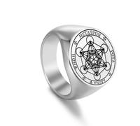 EUEAVAN Metatron Cube Ring for Men Sacred Geometry Seals of Archangel Angel Metatron Ring Spiritual Protection Talisman Spiritual Positive Energy Jewelry Kabbalah Gift，silver 2：10(US Size)