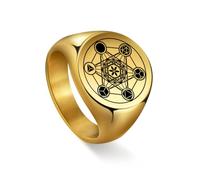 EUEAVAN Metatron Cube Ring for Men Sacred Geometry Seals of Archangel Angel Metatron Ring Spiritual Protection Talisman Spiritual Positive Energy Jewelry Kabbalah Gift，gold：12(US Size)